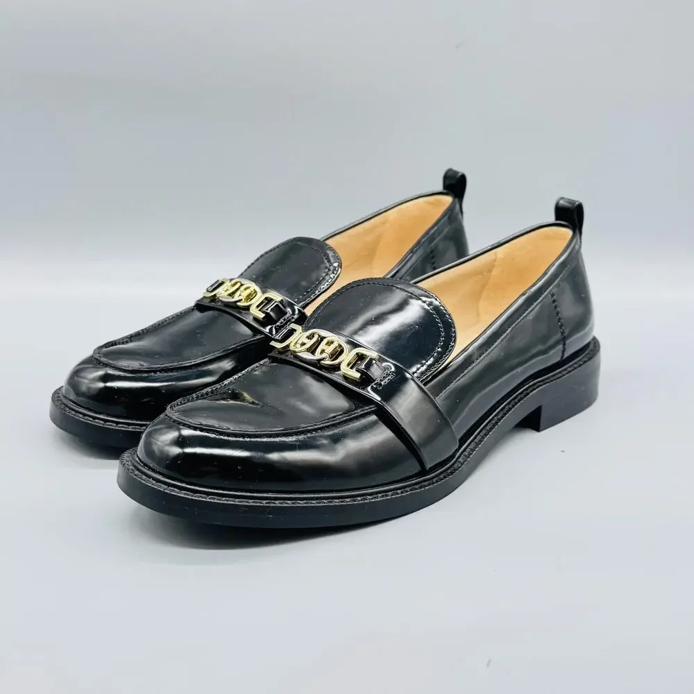 Sam Edelman Black Patent Leather Loafers with Gold Accent, Men's 10.5 - Picture 3 of 11